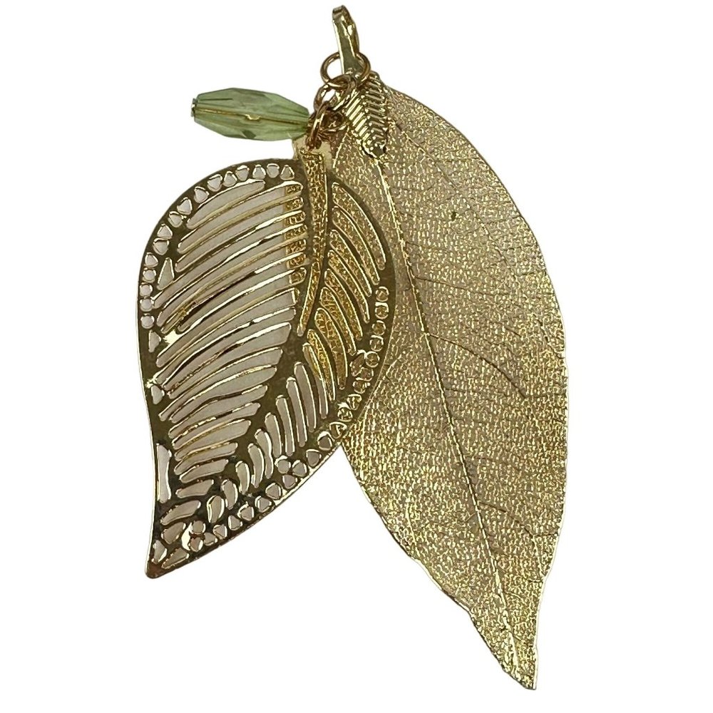 Lauren Conrad Double Gold Tone Leaf Pendant with Green Bead